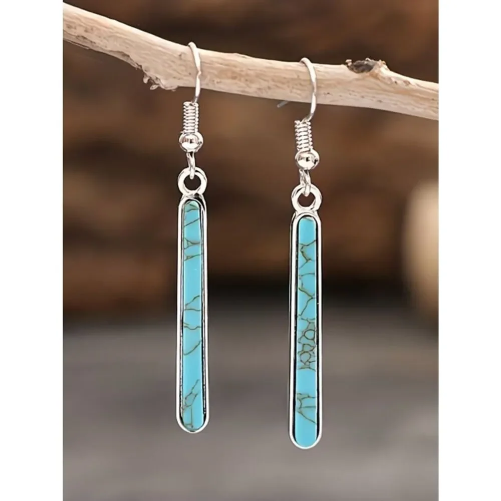 Boho Western Faux Turquoise Earrings Straight-Line Minimalist Modern